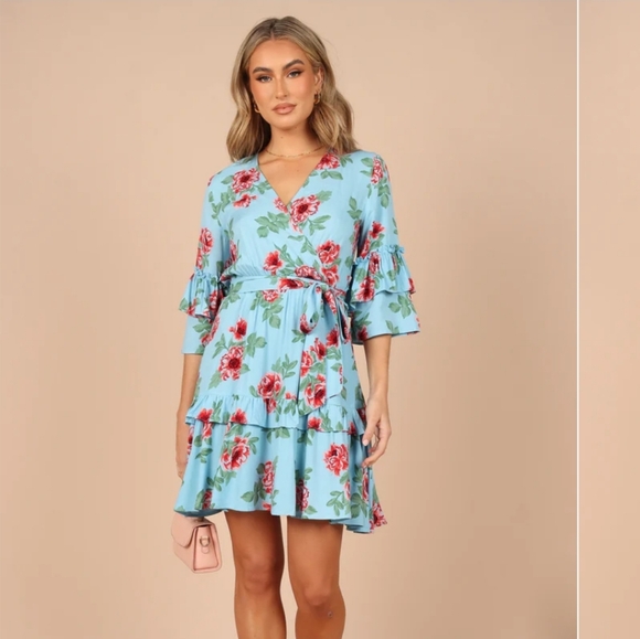 Petal+Pup Cassat Blue Floral Wrap Mini Dress - Picture 4 of 9